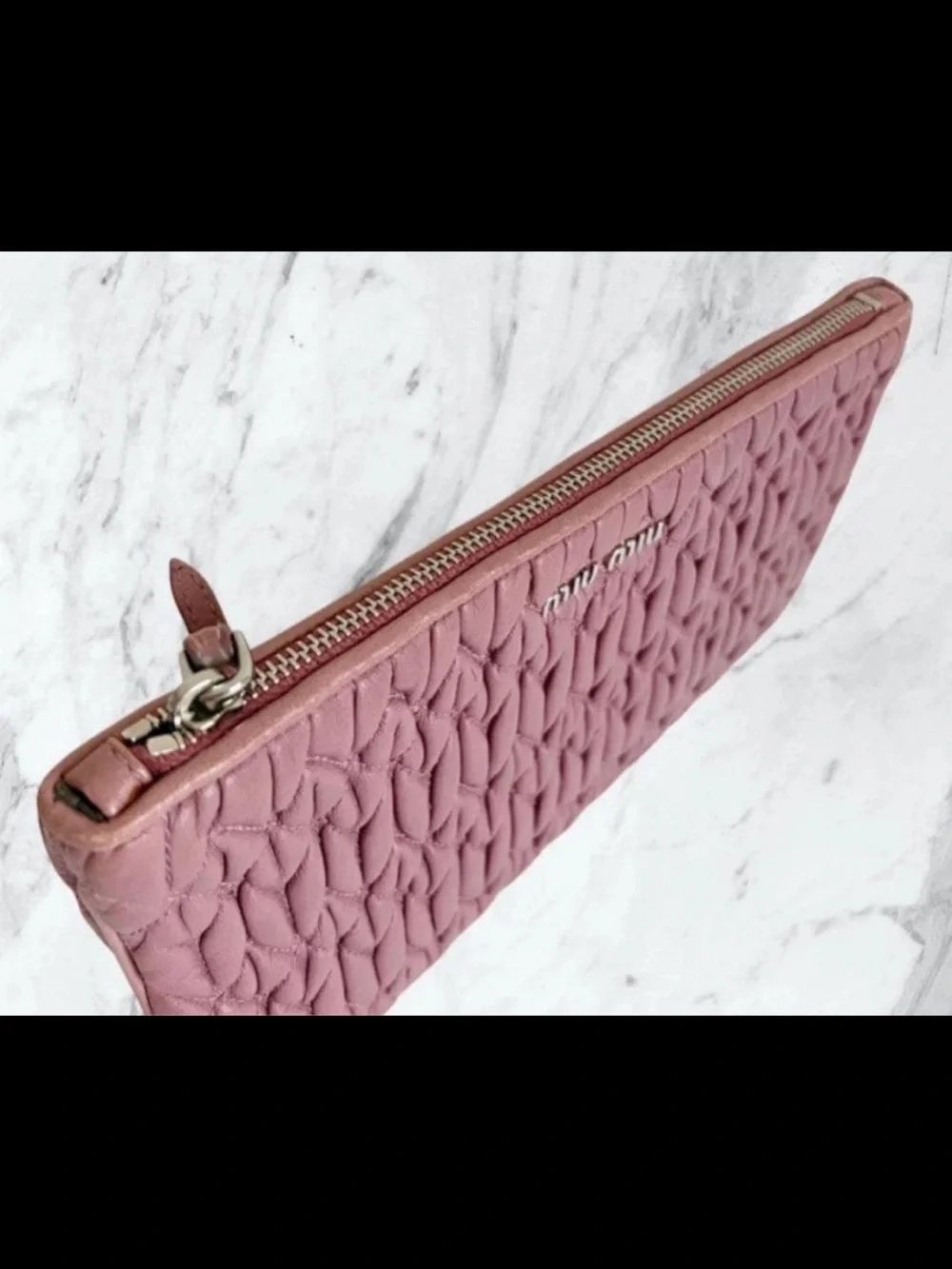 Miu Miu Dusty Pink Quilted Leather Wristlet with Butterfly Charm